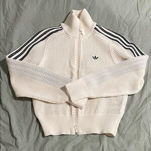 Adidas Off-White Mesh Jacket with Black Stripes